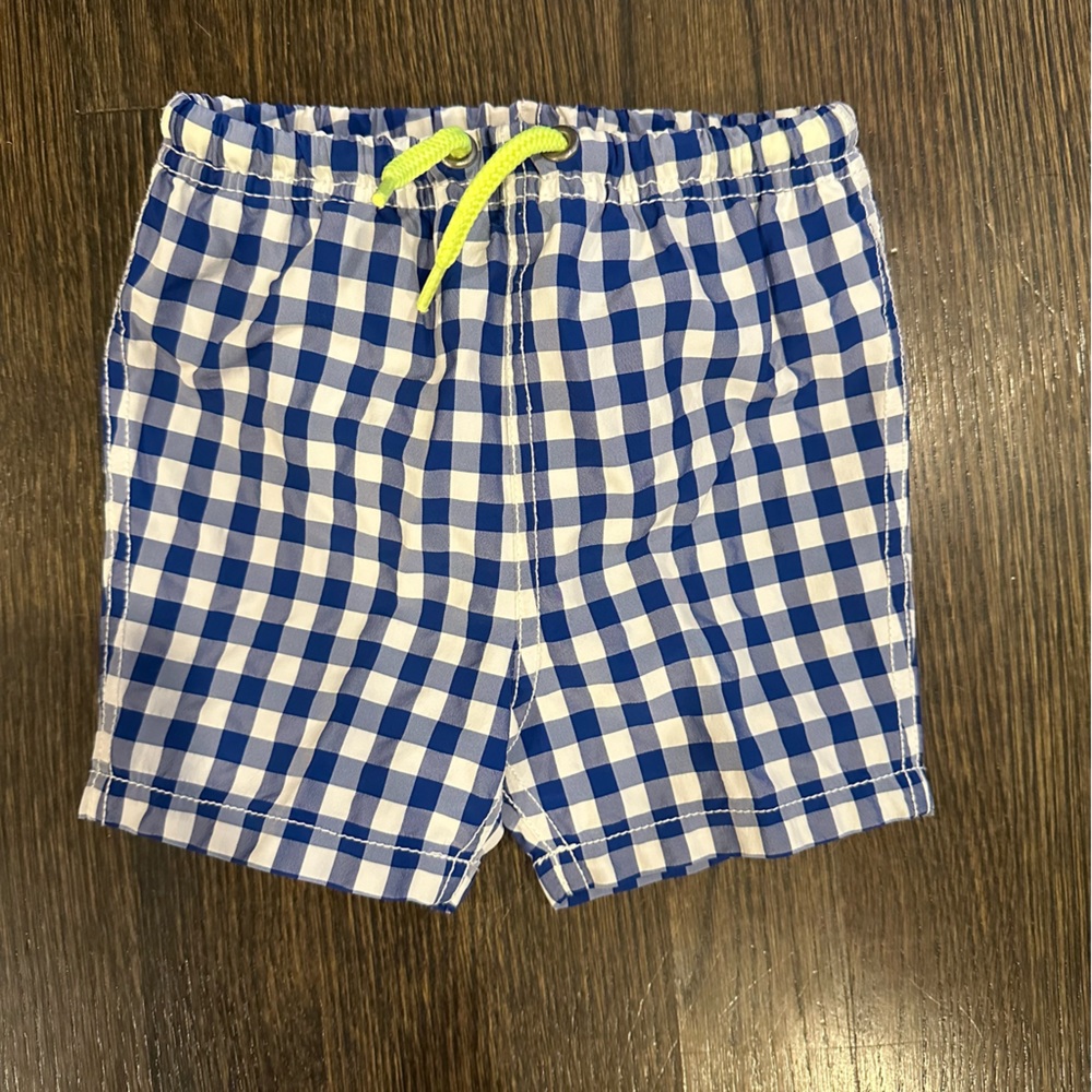 Baby Boden gingham swim trunks, size 6/12m